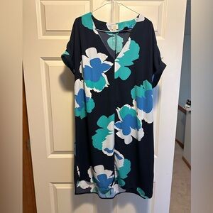 Navy/green floral knee-length dress with shirtsleeves. A New Day brand, size XL.